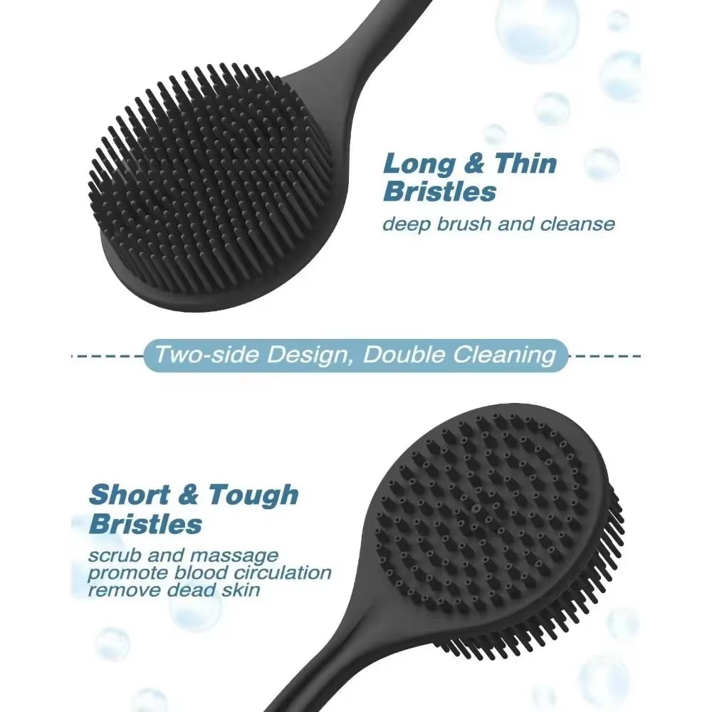 Silicone Soft Back Scrubber Brush Bath Shower Body Scrubbing Brush with Handle Exfoliating Scrub Body Care Massager Bath Supplie