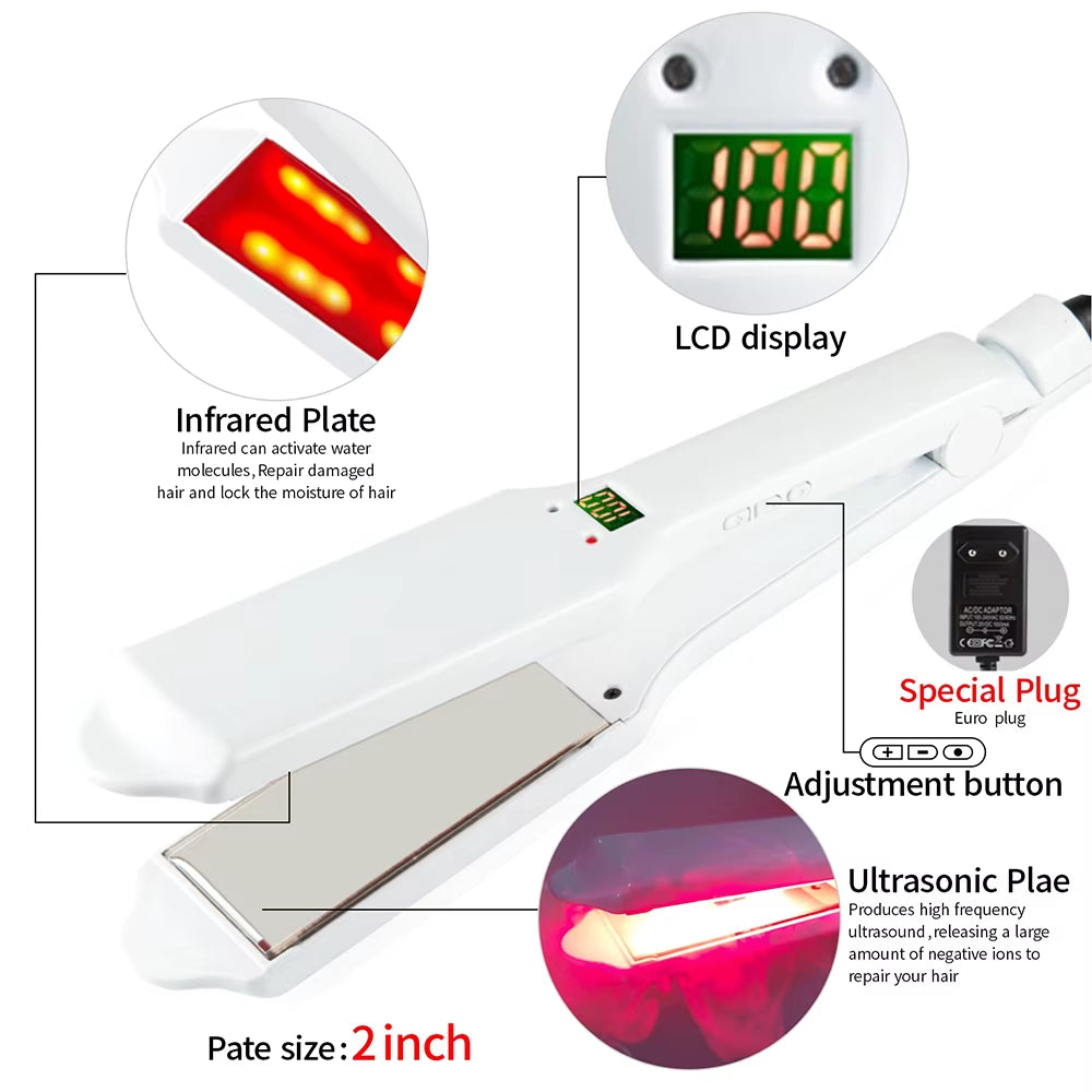 Hair Irons Infrared Ultrasonic Hair Care Iron for Frizzy Dry Hair Keratin Repair 2 Inch Hair Treatment Recovers Irons