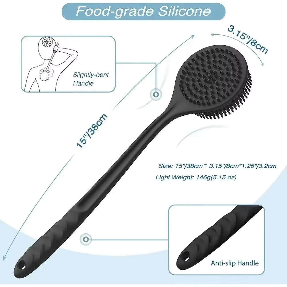 Silicone Soft Back Scrubber Brush Bath Shower Body Scrubbing Brush with Handle Exfoliating Scrub Body Care Massager Bath Supplie
