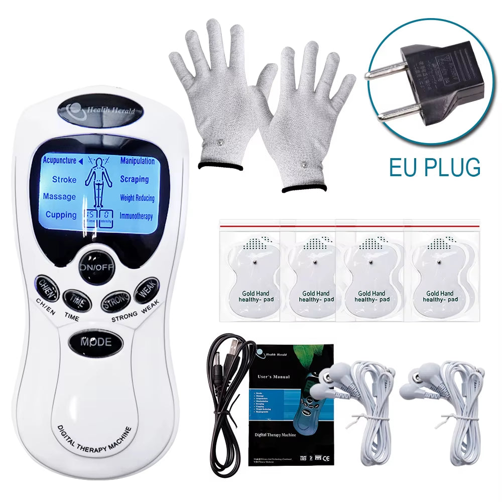 8 Mode Electric Tens Muscle Stimulator Ems Acupuncture Body Massage Digital Therapy Machine Electrostimulator Body Care Massager